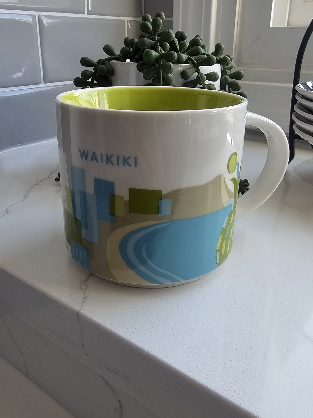 Starbucks Waikiki Ceramic Mug - Blue & Lime Interior